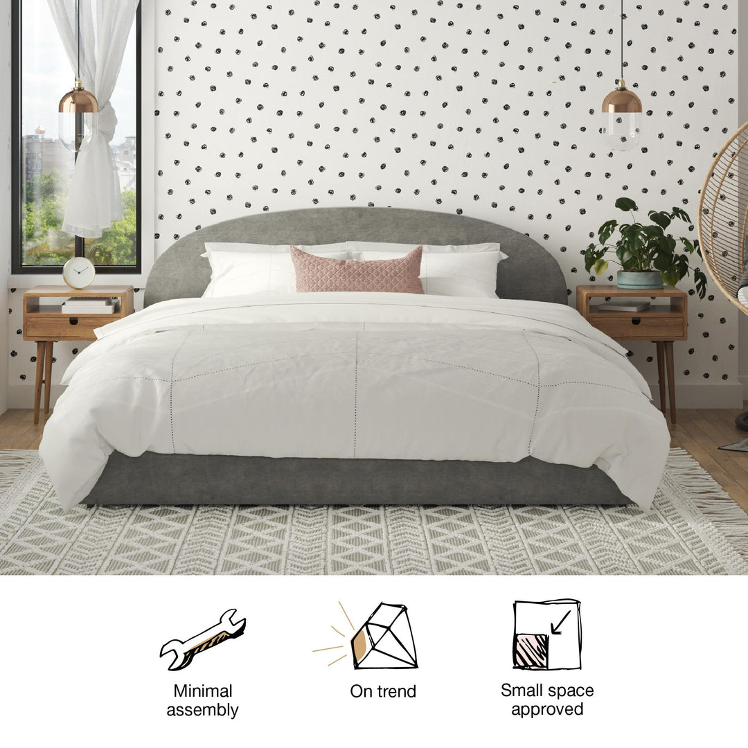 Best upholstered bed with rounded headboard -  Light Gray  -  King