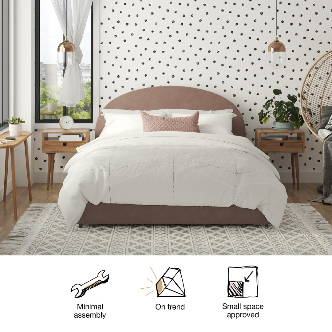 Comfortable upholstered bed with rounded headboard online -  Blush  -  Full
