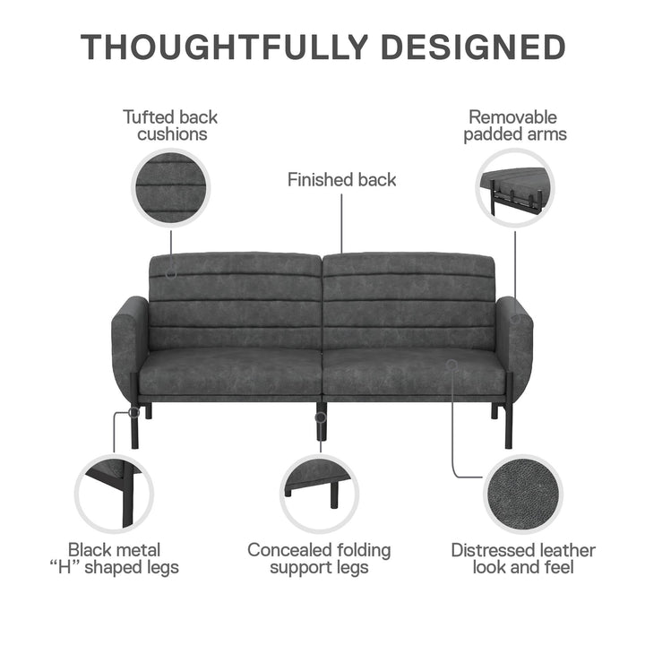 Buy Sally futon with easy conversion -  Distressed Charcoal Black