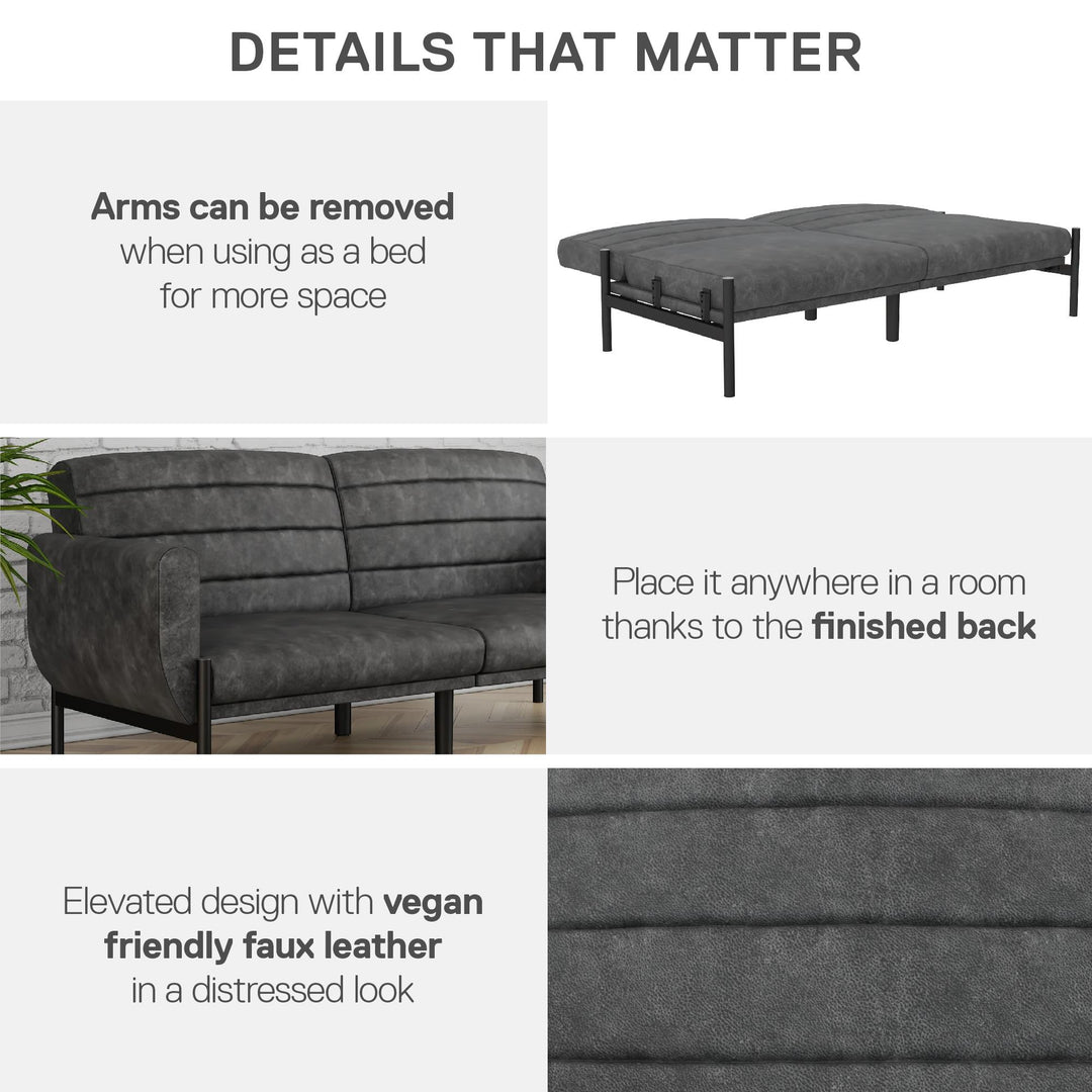 Sally futon for studio apartments -  Distressed Charcoal Black