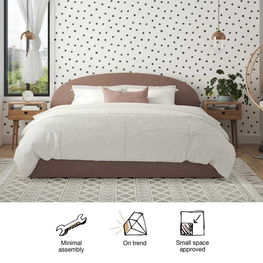 Moon Upholstered Bed with Rounded Headboard and 4 Storage Drawers - Blush - King
