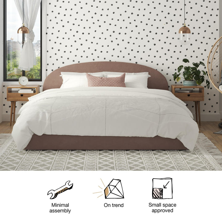 Stylish upholstered bed with storage online -  Blush 