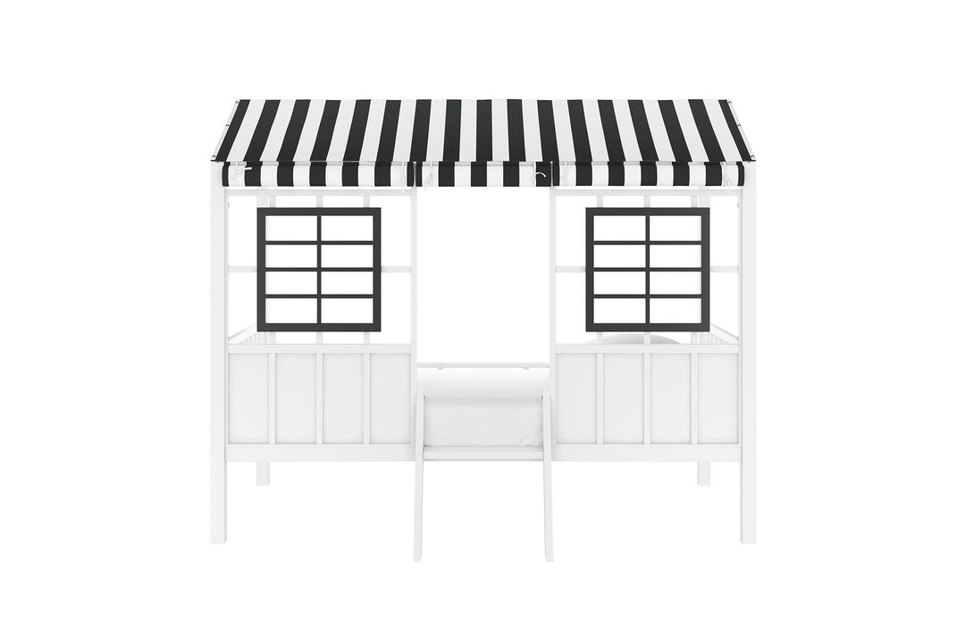 Rowan Valley Forest Metal Loft Bed with a Fixed Ladder and Fabric Curtains - White/Black - Twin