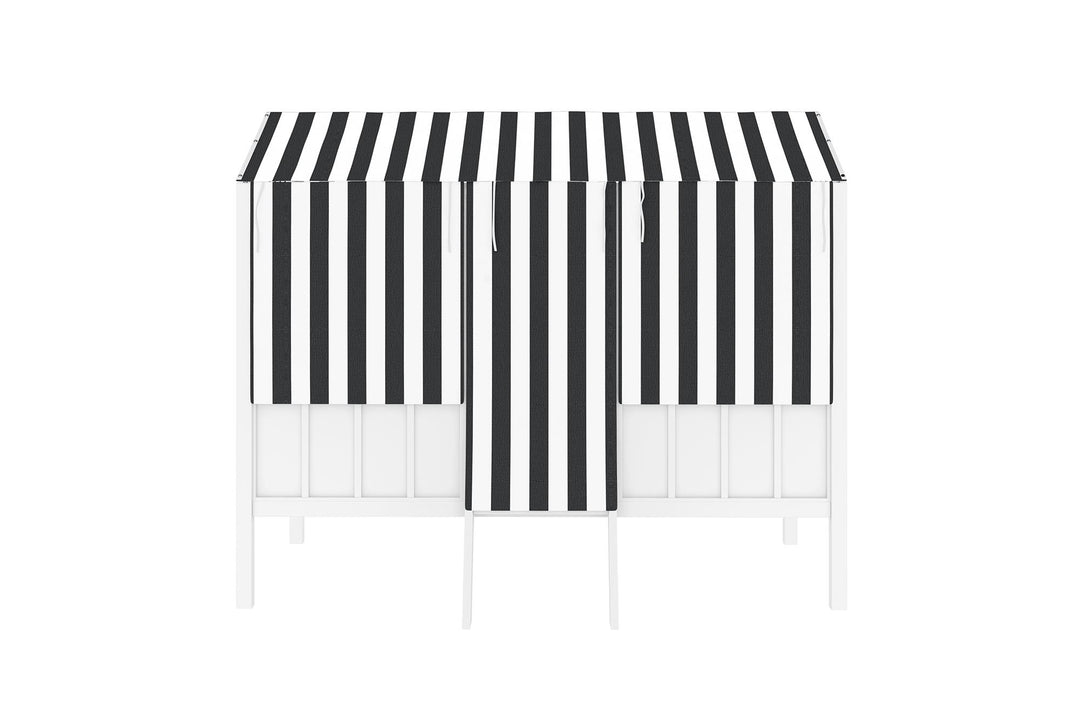 Rowan Valley Forest Metal Loft Bed with a Fixed Ladder and Fabric Curtains - White/Black - Twin
