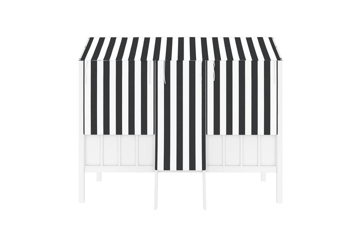 Rowan Valley Forest Metal Loft Bed with a Fixed Ladder and Fabric Curtains - White/Black - Twin