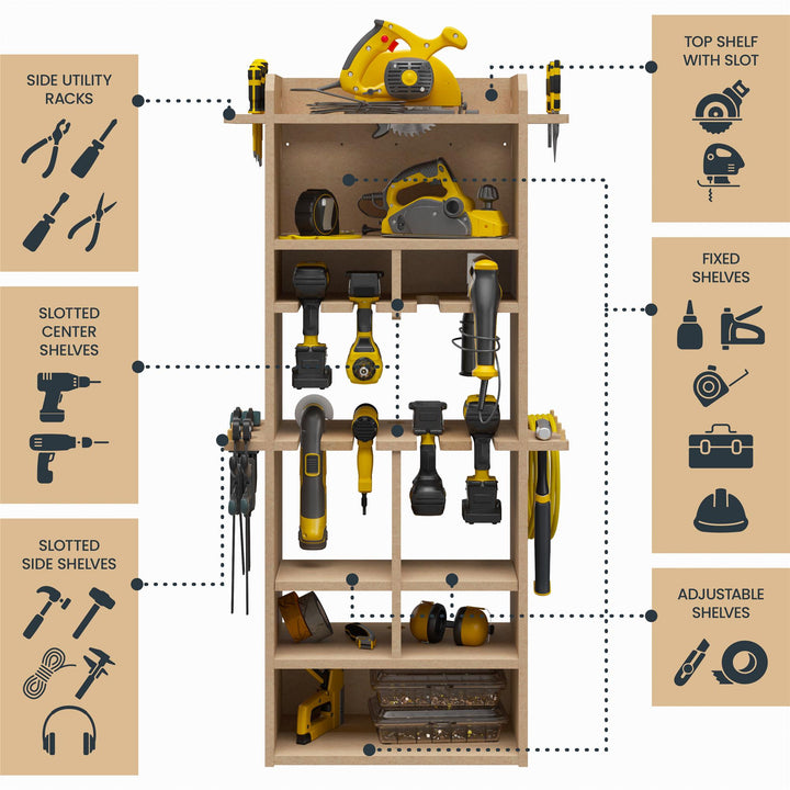 Benford 48" Extra Large Vertical Wall Mount Tool Organizer - Raw Board
