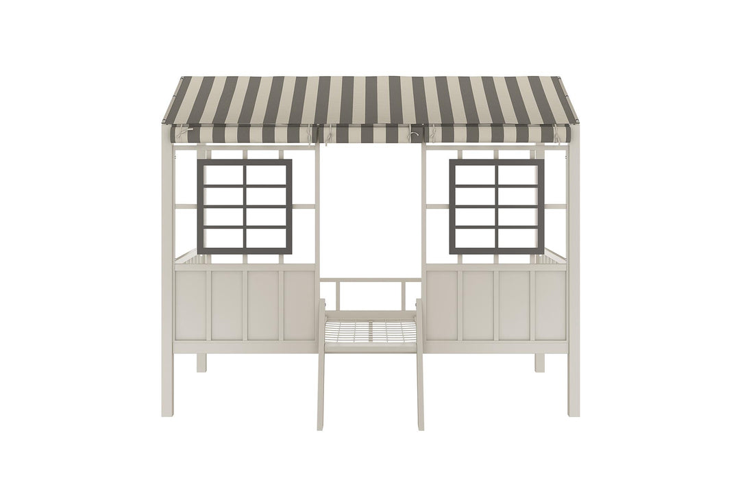 Rowan Valley Forest Metal Loft Bed with a Fixed Ladder and Fabric Curtains - Gray - Twin