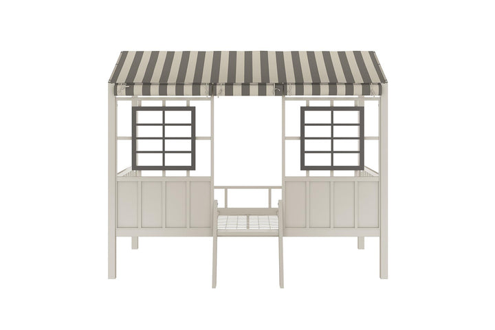Rowan Valley Forest Metal Loft Bed with a Fixed Ladder and Fabric Curtains - Gray - Twin