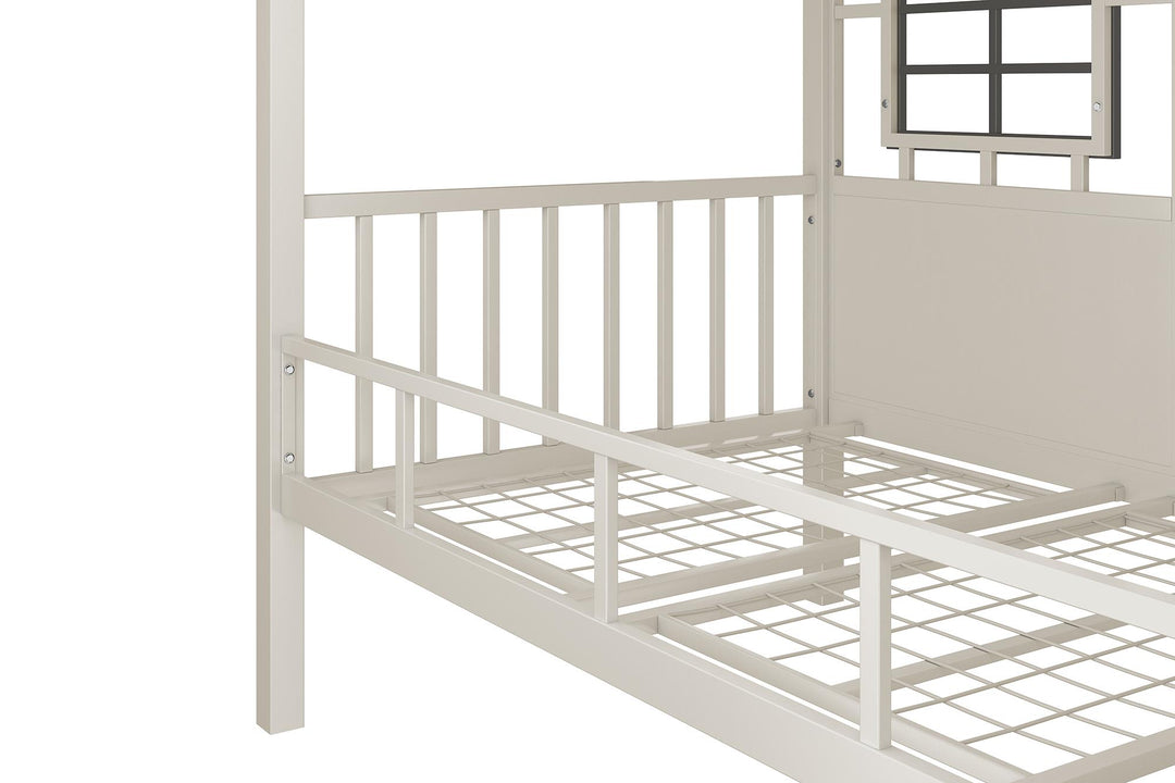Rowan Valley Forest Metal Loft Bed with a Fixed Ladder and Fabric Curtains - Gray - Twin