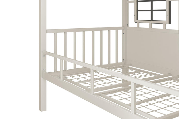 Rowan Valley Forest Metal Loft Bed with a Fixed Ladder and Fabric Curtains - Gray - Twin
