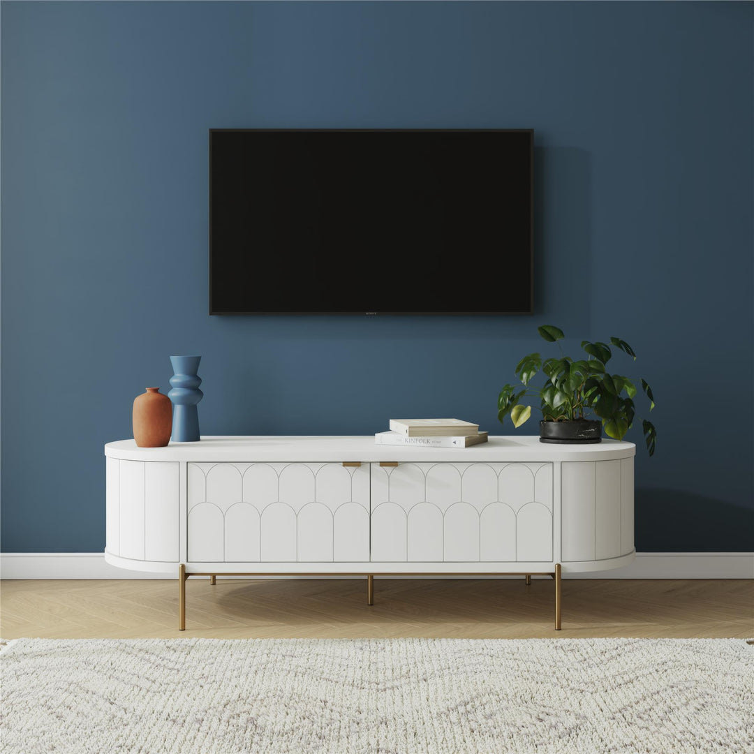 Elegant oval TV stand for living rooms -  White