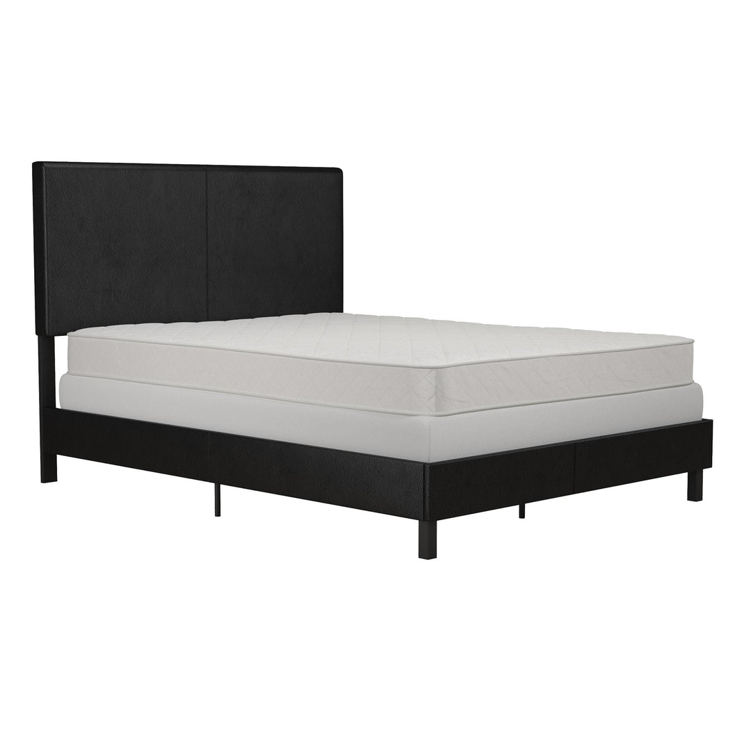 Janford Upholstered Bed with Sturdy Wood and Metal Frame - Black Faux Leather - Full