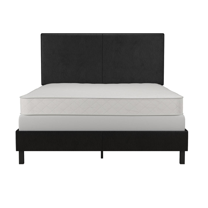 Upholstered Bed with Wood and Metal Frame -  Black Faux Leather  -  Full