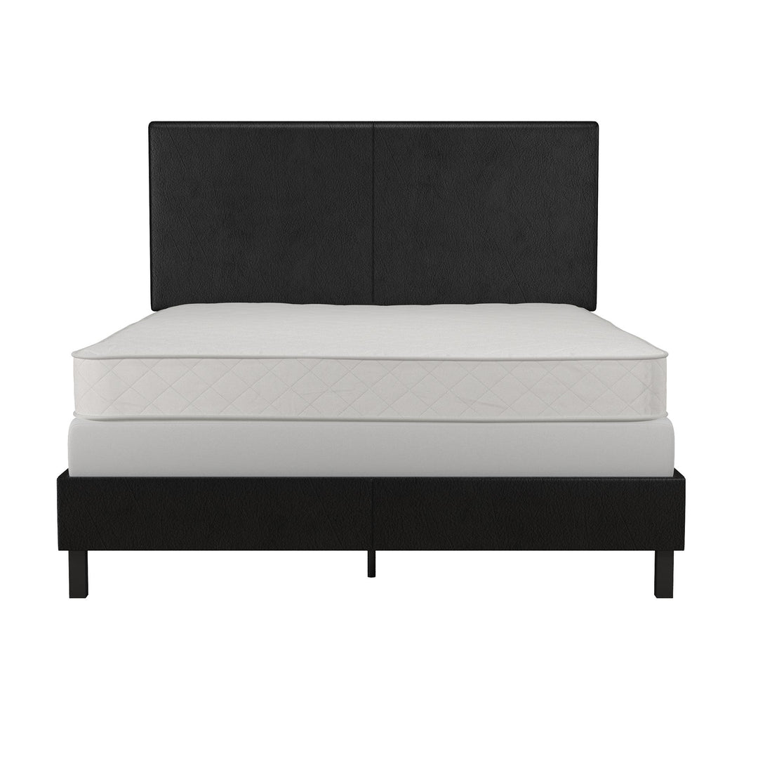 Janford Upholstered Bed with Sturdy Wood and Metal Frame - Black Faux Leather - Full