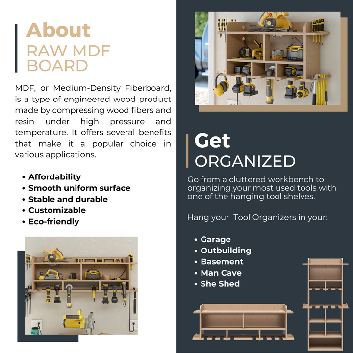Benford 48" Extra Large Vertical Wall Mount Tool Organizer - Raw Board