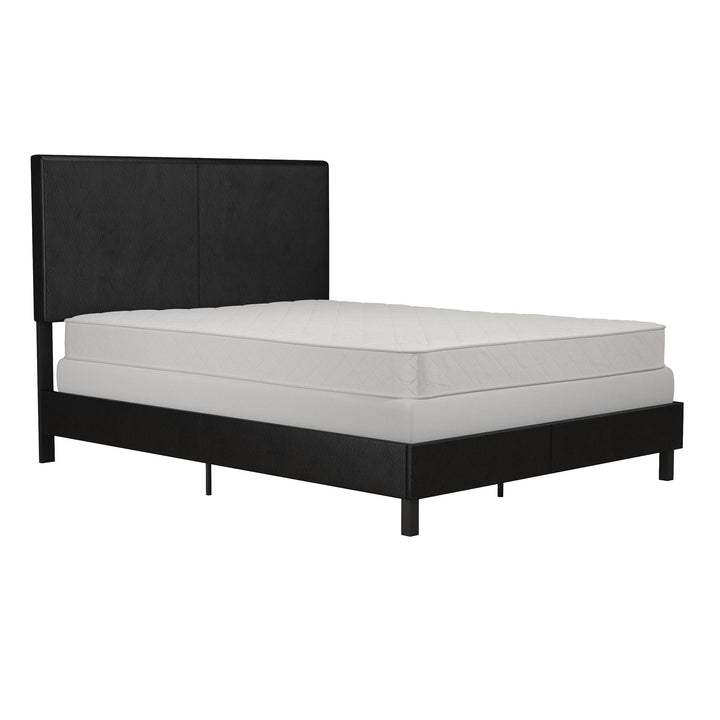 Janford Upholstered Bed with Sturdy Wood and Metal Frame - Black Faux Leather - Queen