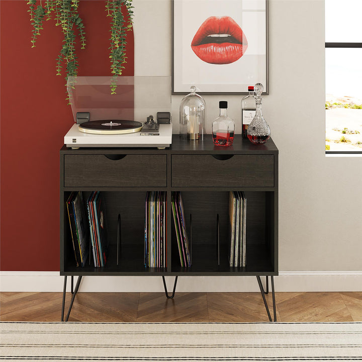 Concord Turntable Stand with Drawers - Black Oak