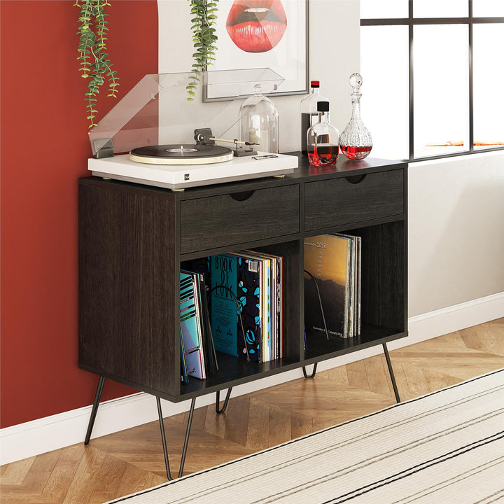 Concord Turntable Stand with Drawers - Black Oak