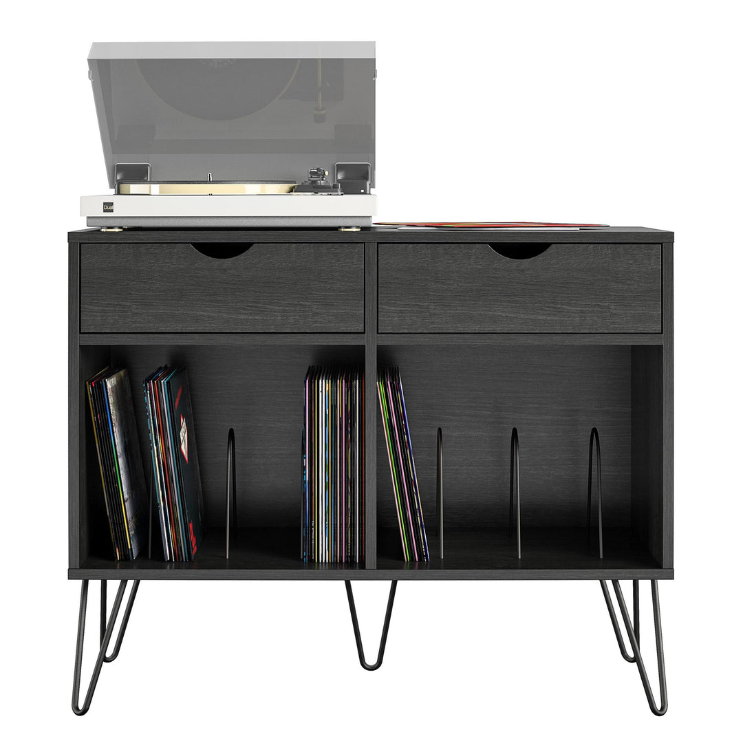 Concord Turntable Stand with Drawers - Black Oak