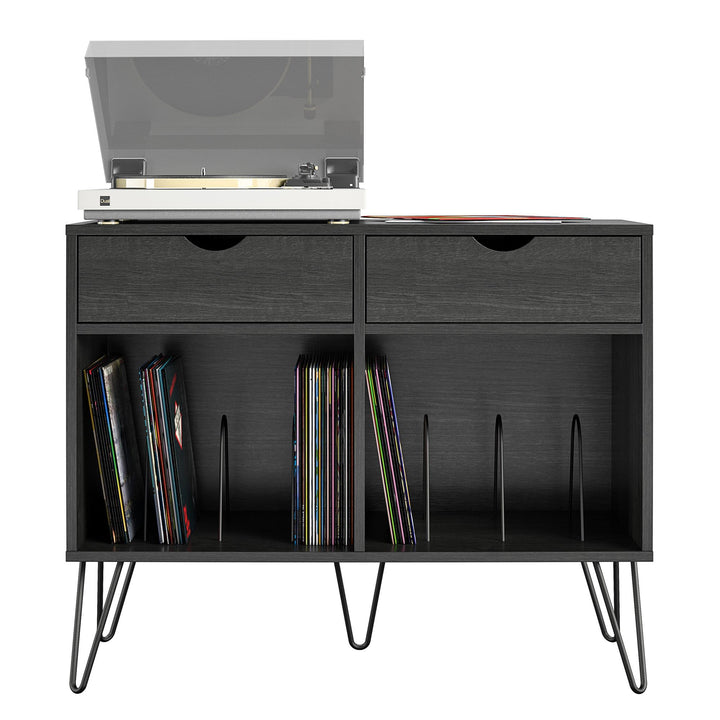 Concord Turntable Stand with Drawers - Black Oak