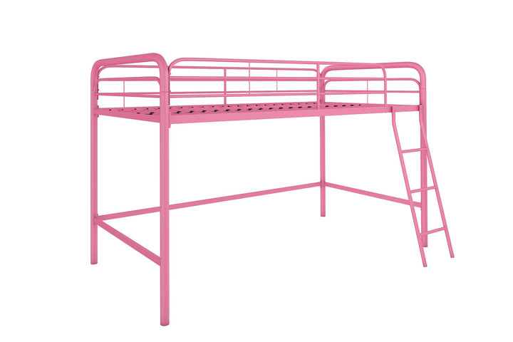 Jett Junior Loft Bed with Metal Frame and Built-In Ladder - Pink - Twin