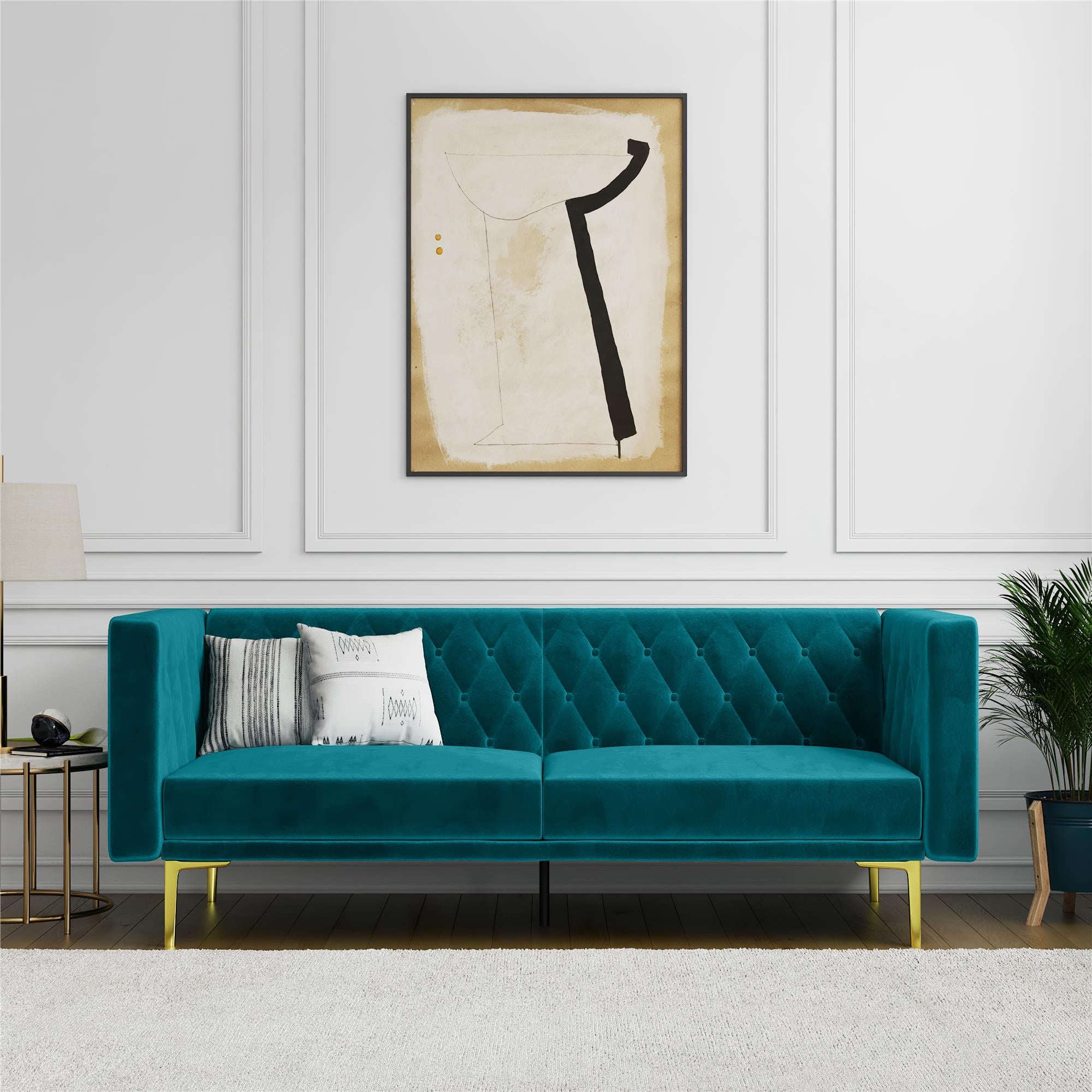 Emerald green sofa with gold legs deals