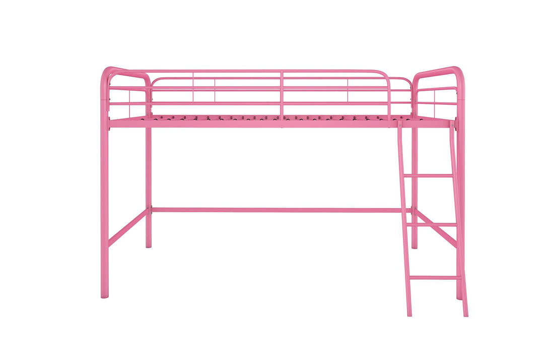 Jett Junior Loft Bed with Metal Frame and Built-In Ladder - Pink - Twin