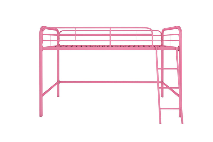Jett Junior Loft Bed with Metal Frame and Built-In Ladder - Pink - Twin