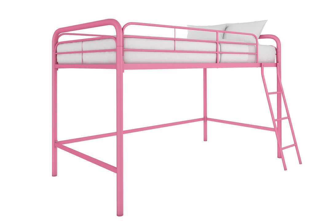 Jett Junior Loft Bed with Metal Frame and Built-In Ladder - Pink - Twin
