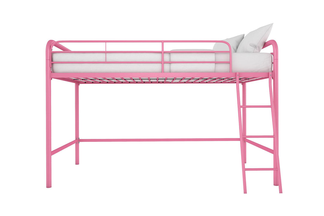Jett Junior Loft Bed with Metal Frame and Built-In Ladder - Pink - Twin