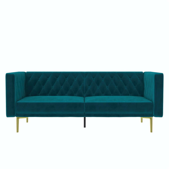 Markuise Tuxedo Sofa with Gold Finish Metal Legs  -  Emerald Green