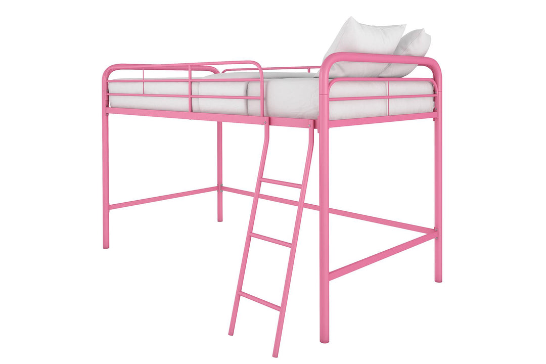Jett Junior Loft Bed with Metal Frame and Built-In Ladder - Pink - Twin