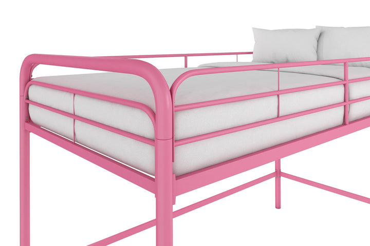 Jett Junior Loft Bed with Metal Frame and Built-In Ladder - Pink - Twin