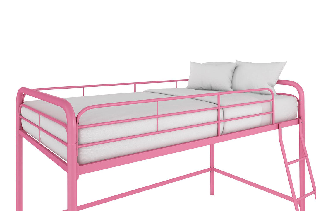 Jett Junior Loft Bed with Metal Frame and Built-In Ladder - Pink - Twin