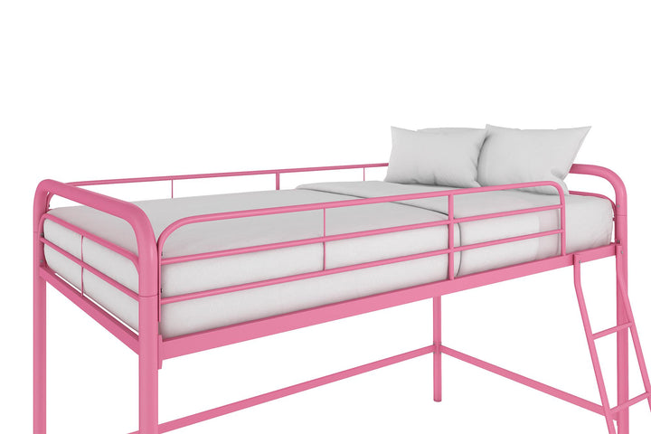 Jett Junior Loft Bed with Metal Frame and Built-In Ladder - Pink - Twin