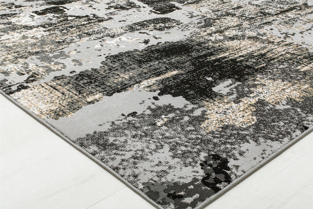 Modern onyx black abstract area rug -  Black  -  5'3"x7'0"