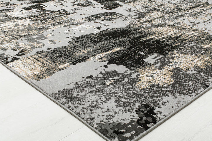 Modern onyx black abstract area rug -  Black  -  5'3"x7'0"