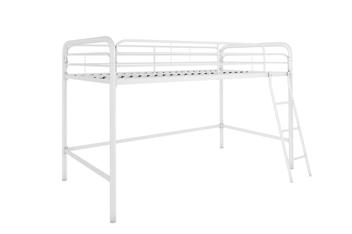 Jett Junior Loft Bed with Metal Frame and Built-In Ladder - White - Twin