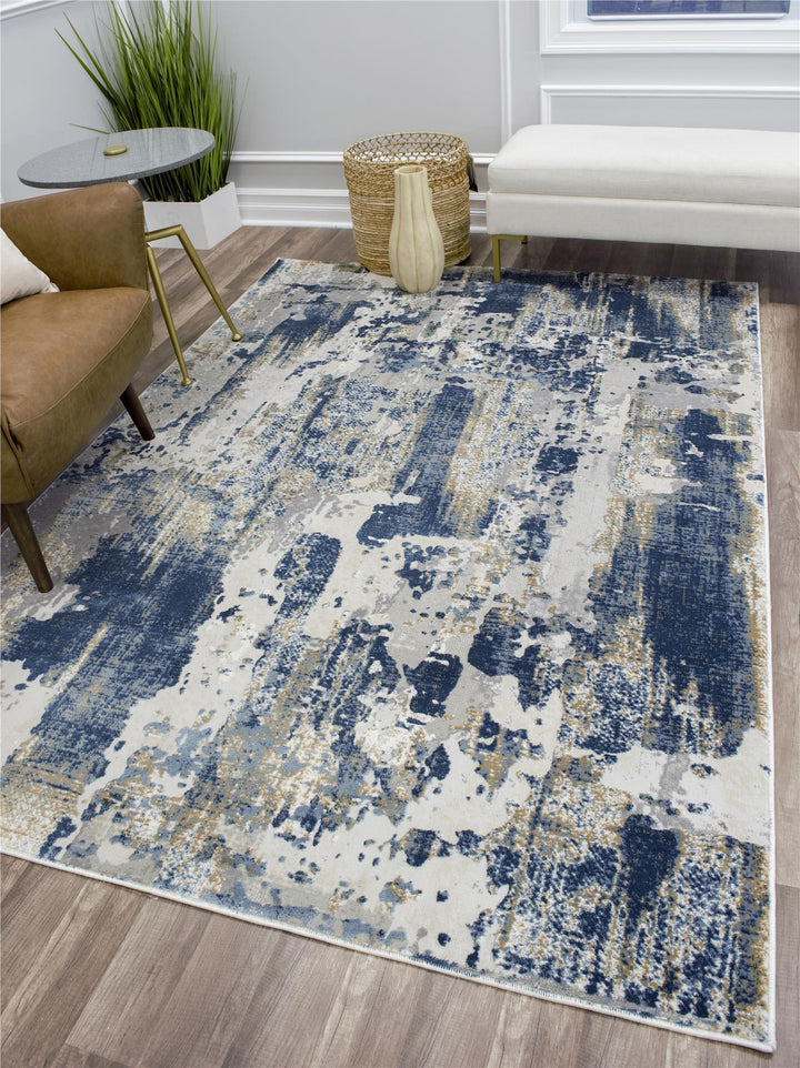 Astor Sapphire Blue and ivory rug -  Ivory  -  5'3"x7'0"
