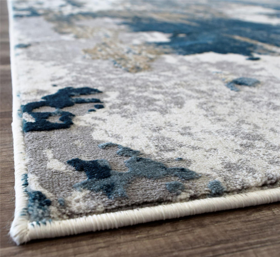 Transitional rug with blue abstract patterns -  Ivory  -  5'3"x7'0"