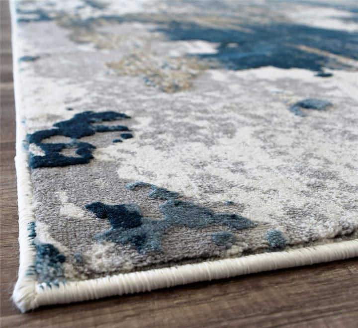 Transitional rug with blue abstract patterns -  Ivory  -  5'3"x7'0"