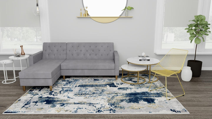 Modern ivory rug with blue accents -  Ivory  -  5'3"x7'0"