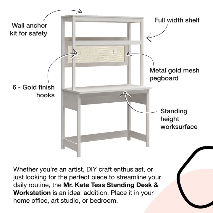 Tess Standing Desktop & Workstation with Modular Storage Options - Ivory Oak
