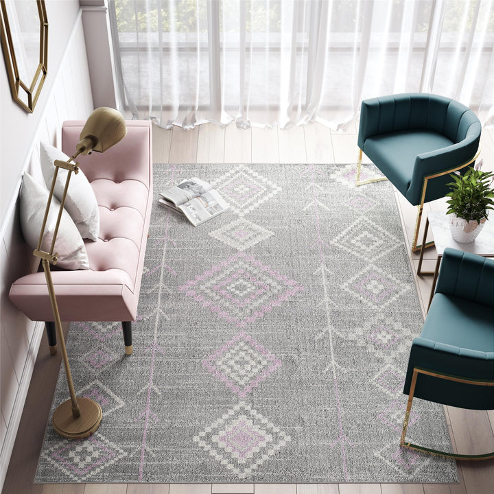 Blush pink and gray Moroccan rug -  Gray  -  5'0"x7'0"