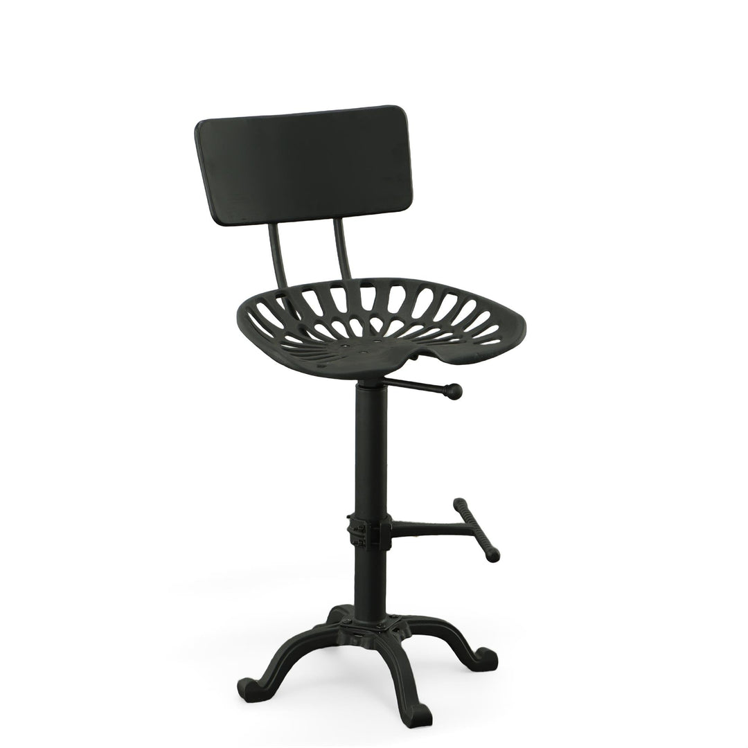 Calvin Tractor Seat Stool with Backrest  -  Black