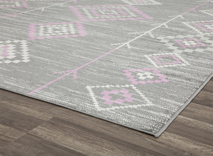 Soft blush and gray Moroccan bedroom rugs -  Gray  -  8'0"x10'0"