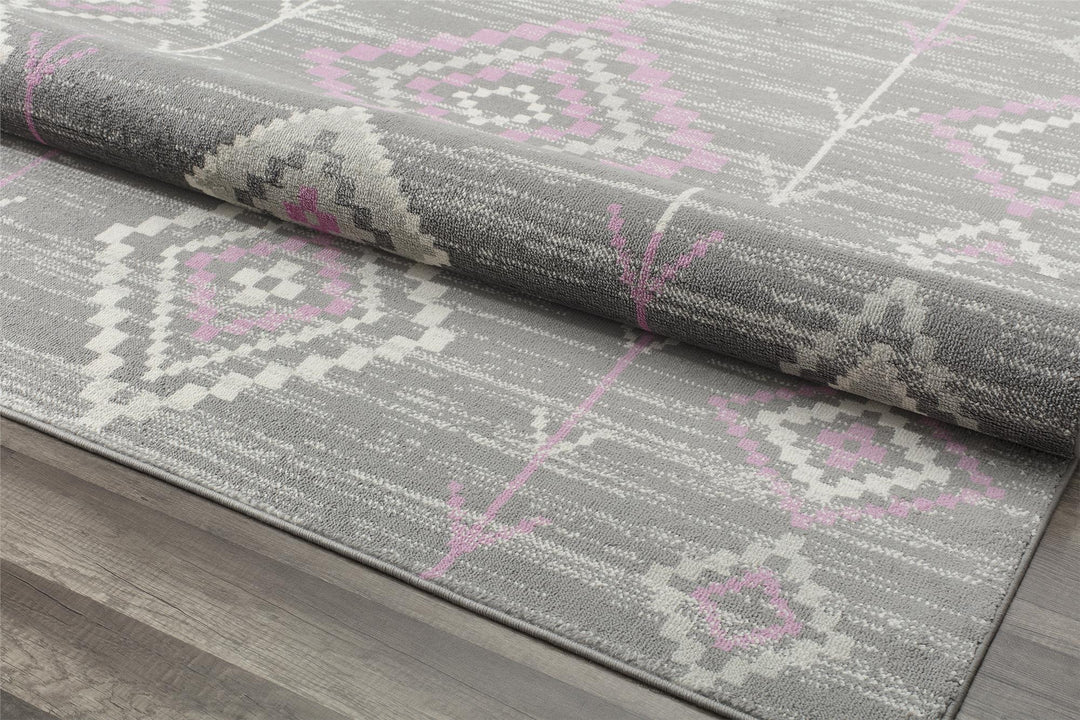 Contemporary blush Moroccan designs on gray rug -  Gray  -  8'0"x10'0"