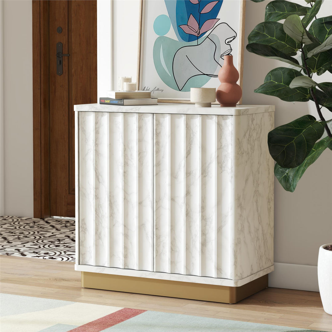 Rene scalloped design cabinets -  White marble