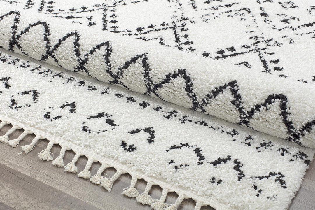 Minimalist Moroccan tribal design rug -  White  -  5'0"x7'0"