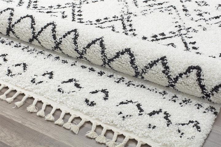 Minimalist Moroccan tribal design rug -  White  -  5'0"x7'0"